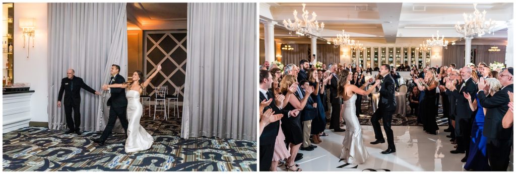 Bride and groom make first entrance and first dance as husband and wife at Vie wedding reception