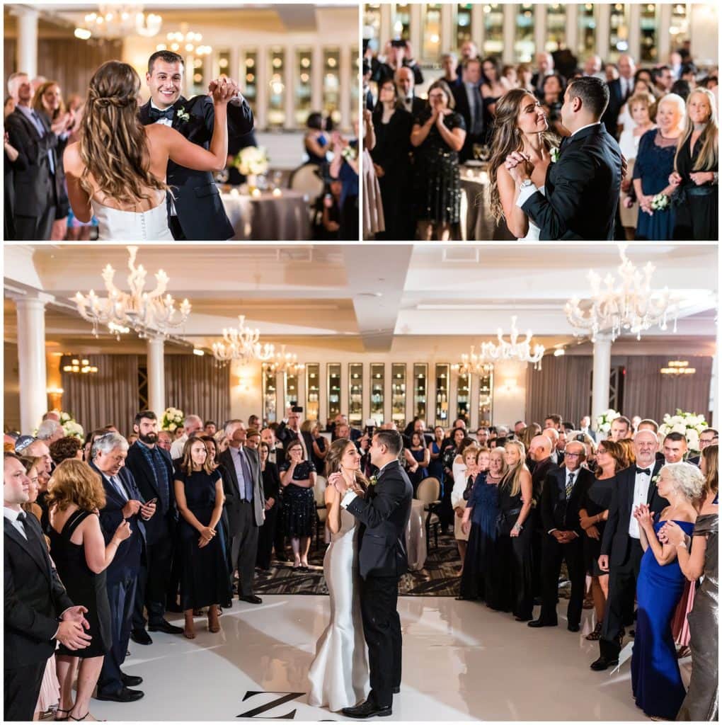 Bride and groom first dance surrounded by family and friends at Vie wedding ceremony