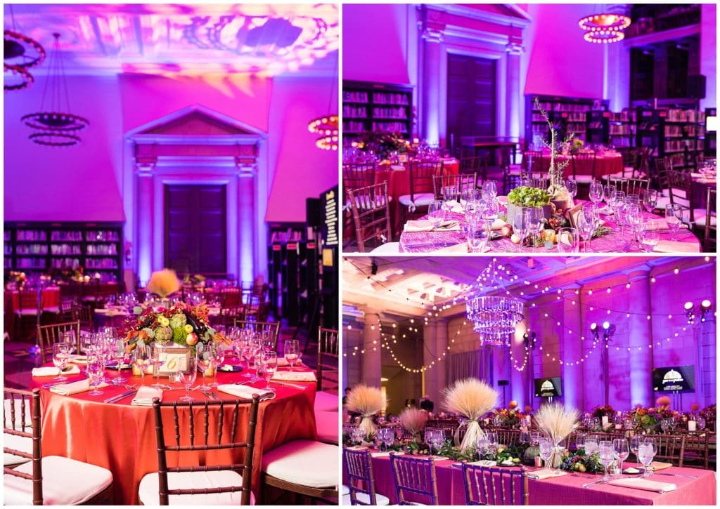 reception tables set up at the Free Library at Philadelphia - best Philadelphia wedding venues