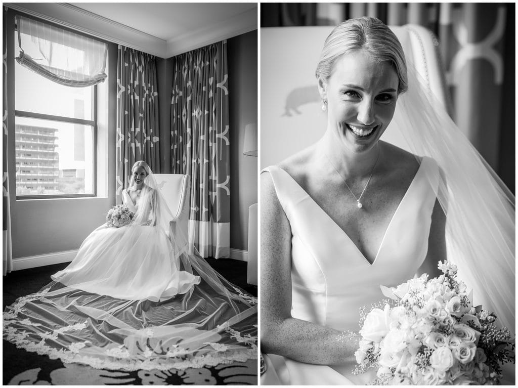 Traditional window lit bridal portraits in black and white