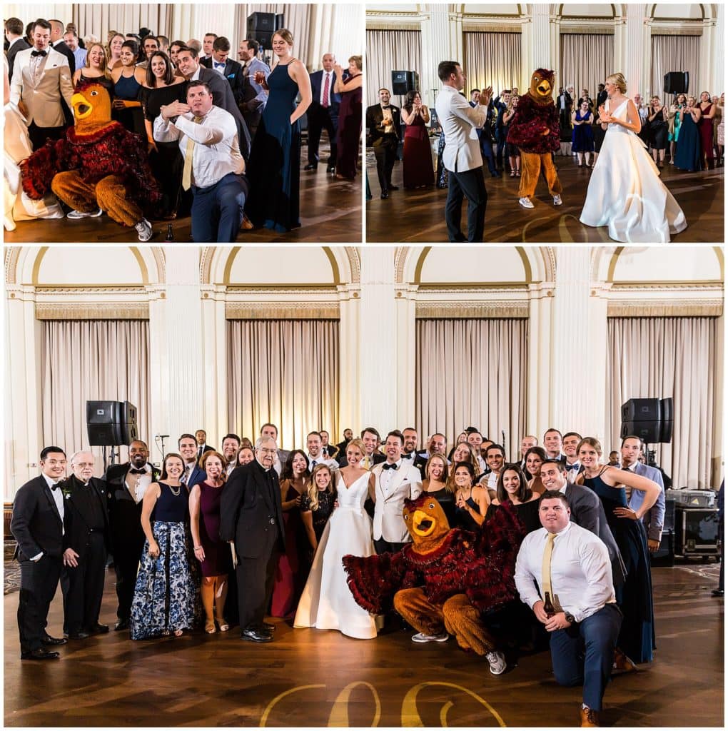 St. Joseph's University Hawk guest appearing on dance floor of alumni wedding at Ballroom at the Ben