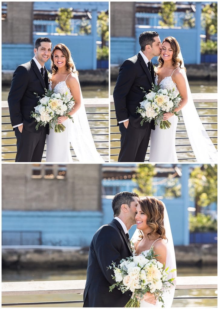 Traditional bride and groom wedding portraits at Race Street Pier in Philadelphia
