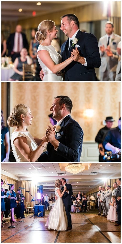 Bride and groom during first dance at Radnor Hotel wedding