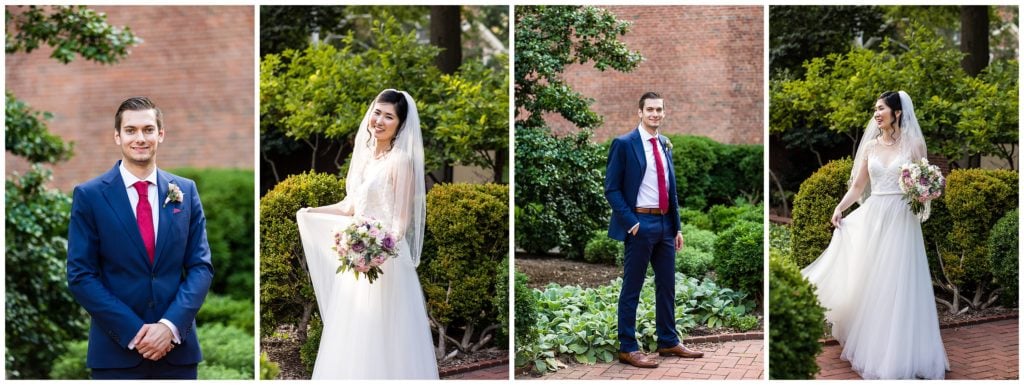 Outdoor traditional groom portraits and bride portraits with bride spinning in her gown