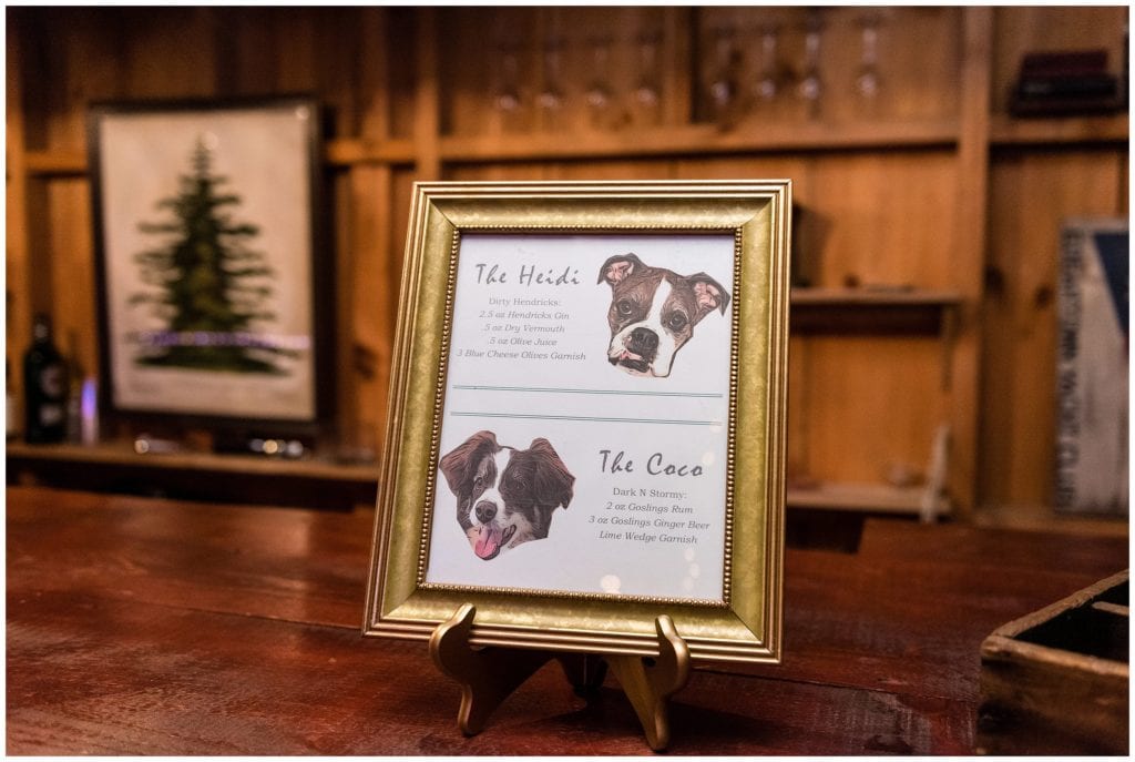 Specialty wedding cocktail named after bride and grooms dogs