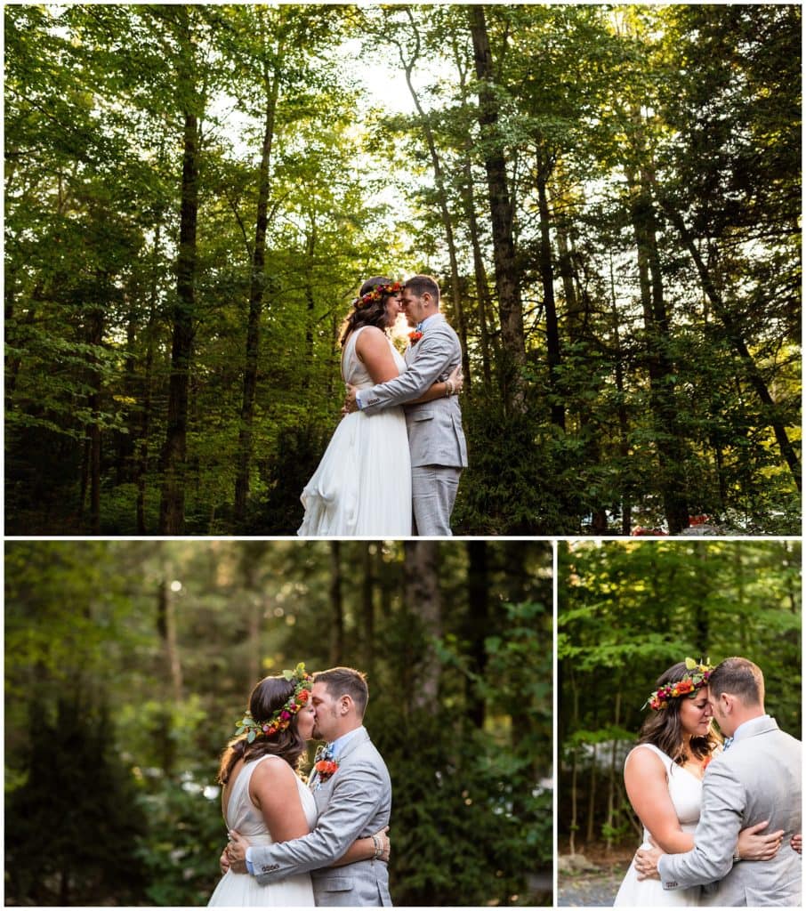 Romantic outdoor wedding sunset woods bride and groom portraits