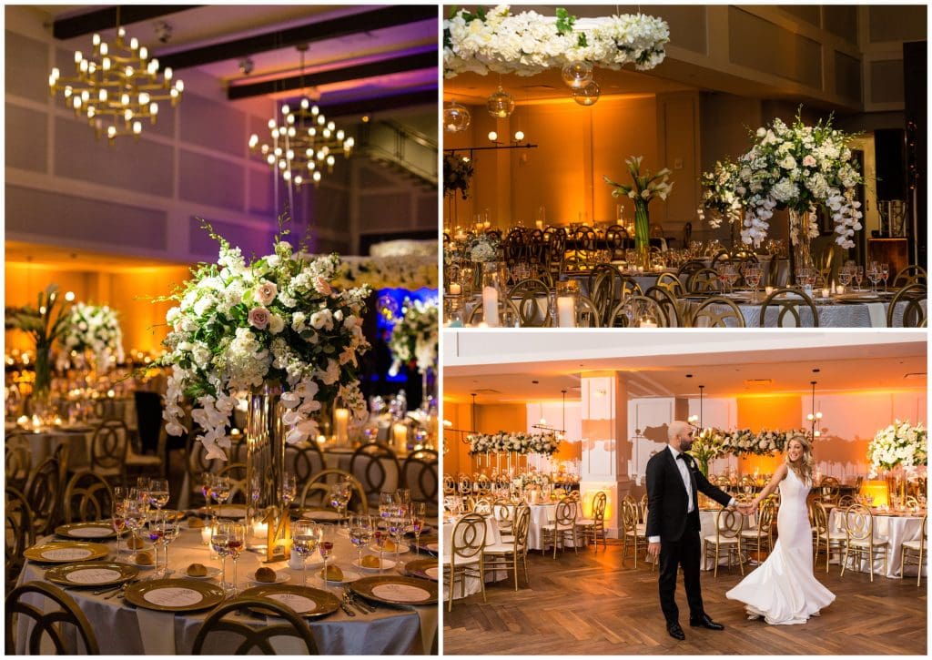 Floral details at the Lucy by Cescaphe, bride and groom on the dance floor - Best Philadelphia Wedding Venues