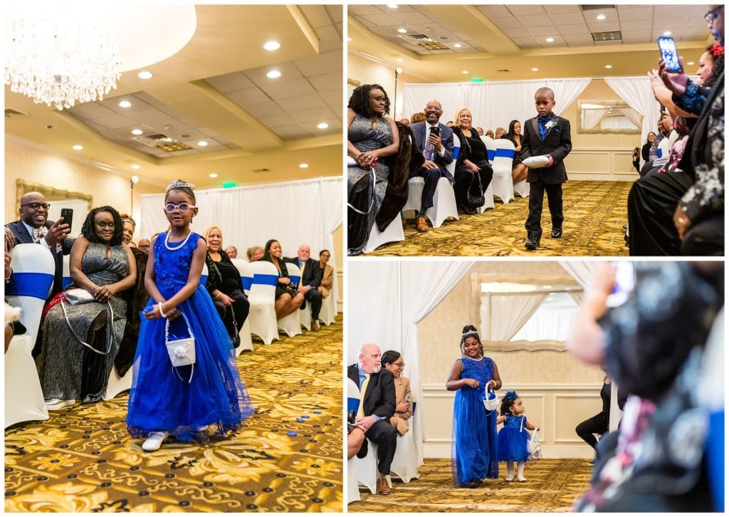 flower girls and ring bearer walking down the aisle