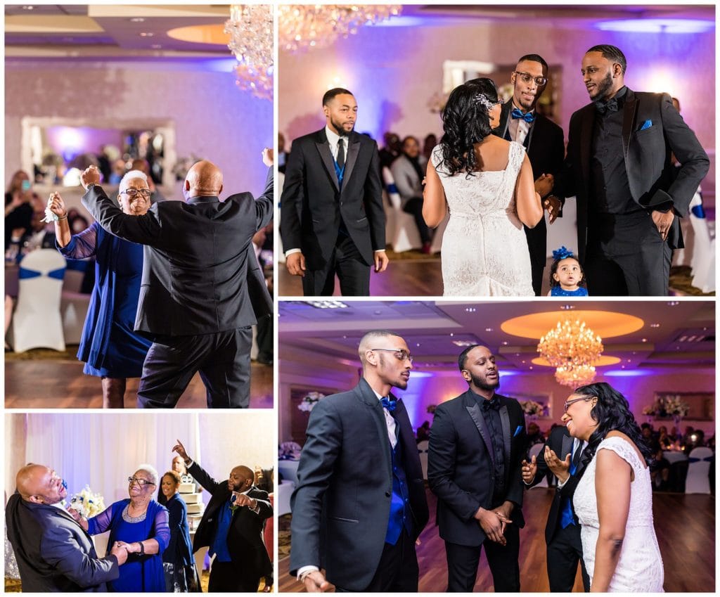 groom dancing with his mom, bride dancing with her three sons