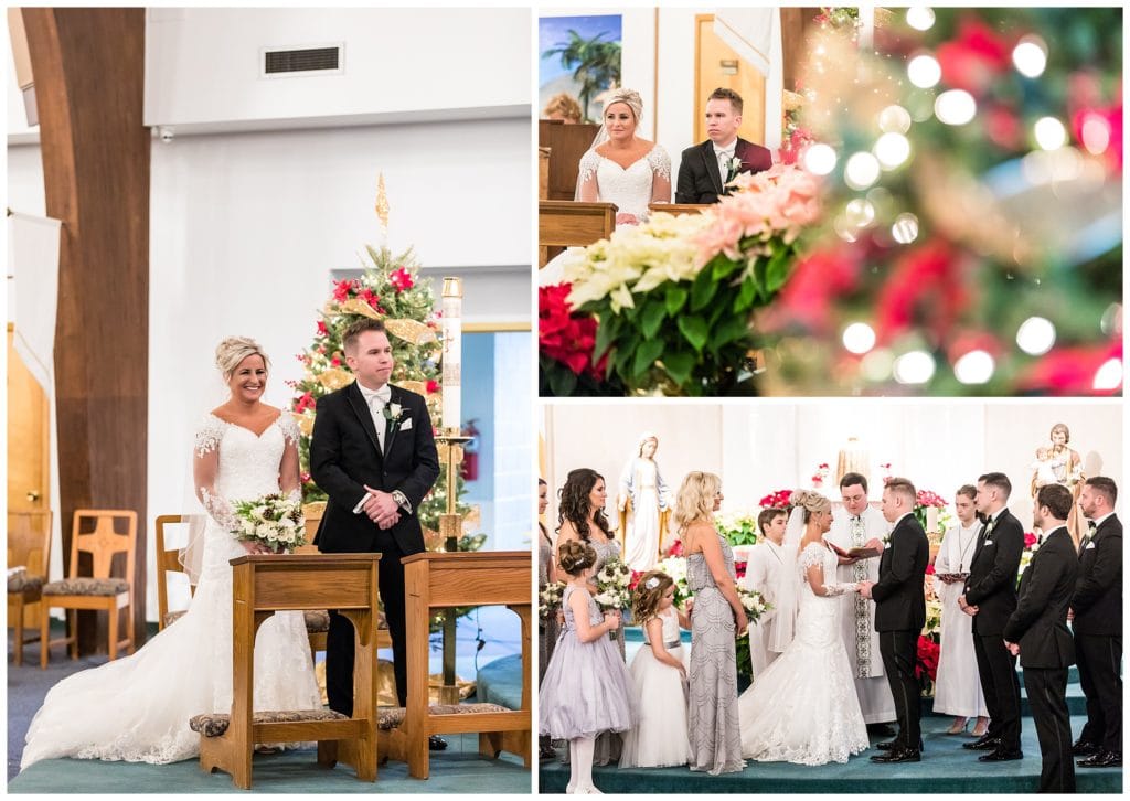 St. Christopher Church wedding ceremony collage with bride and groom exchanging vows