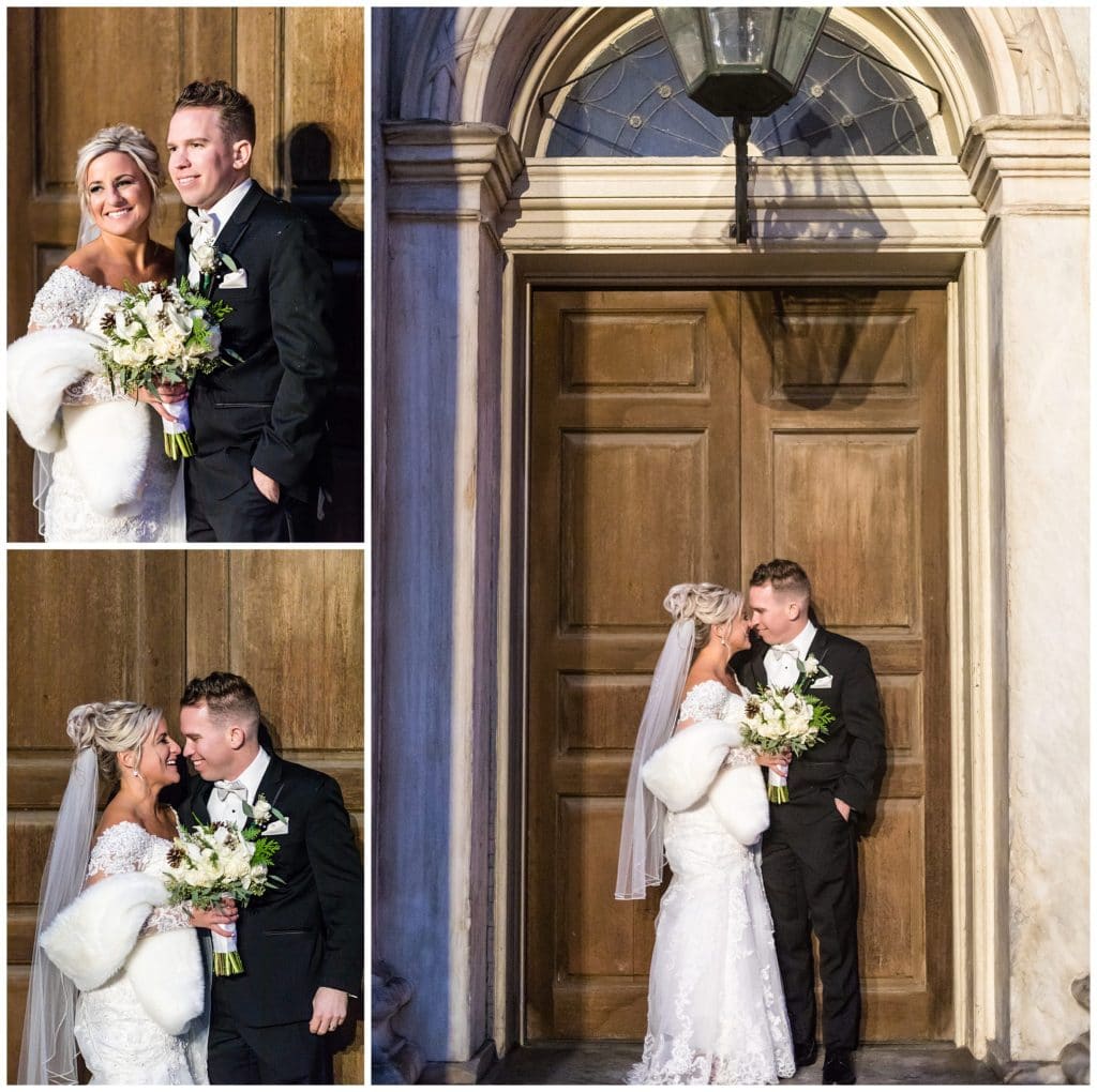 Bride and groom portraits collage at First National Bank of Philadelphia