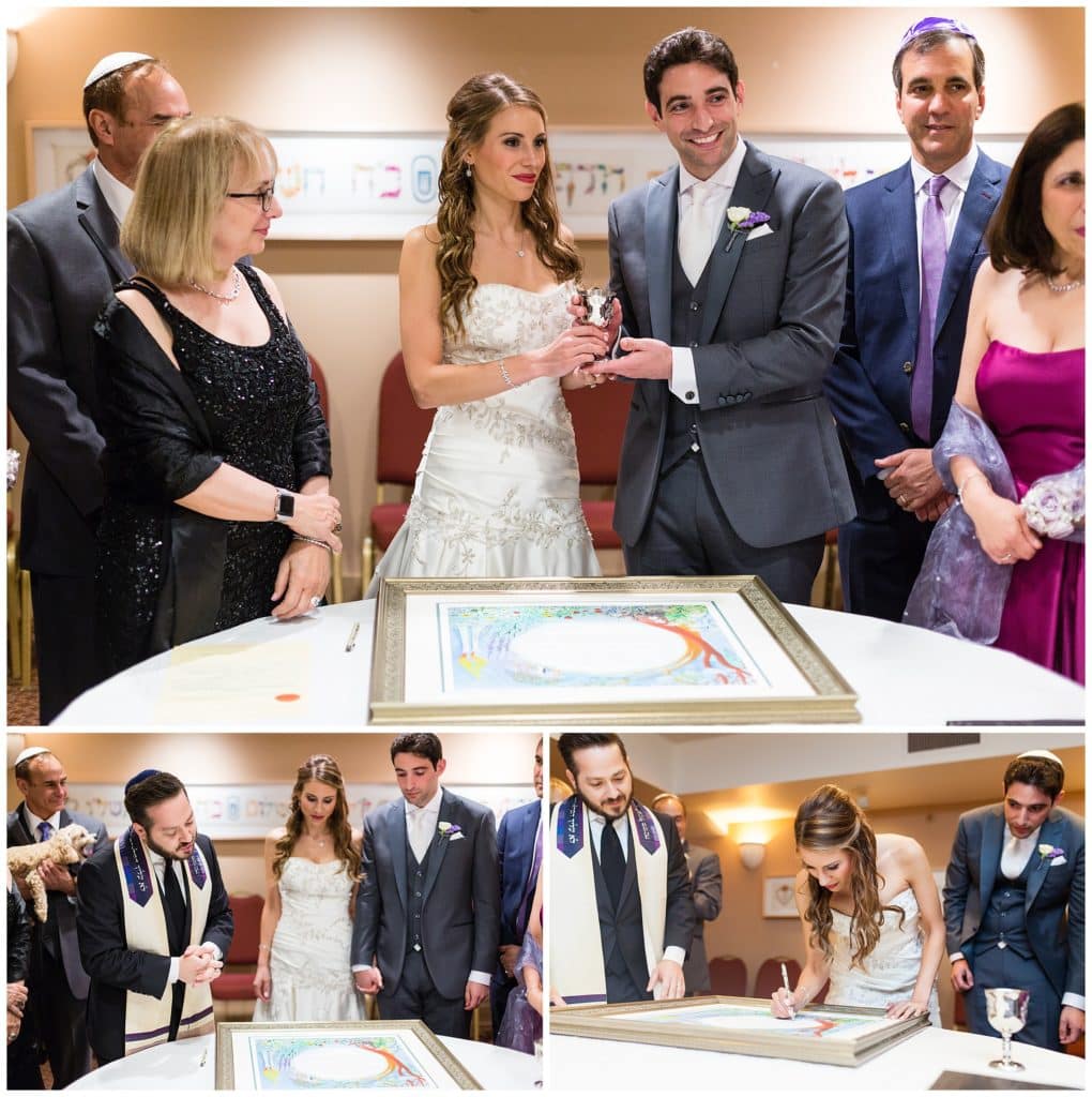 Bride and groom during Ketubah signing at traditional Jewish wedding