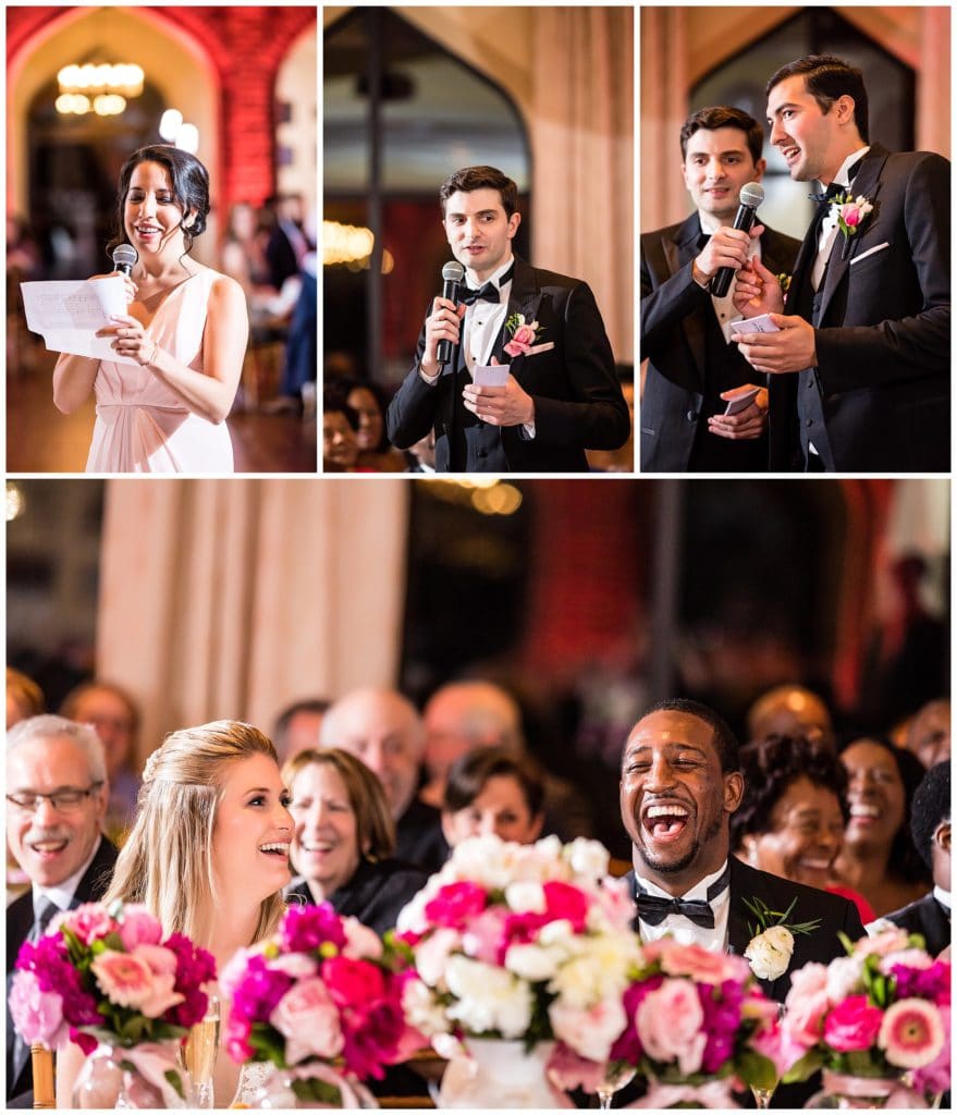 Best men and maid of honor speeches during Aldie Mansion wedding reception