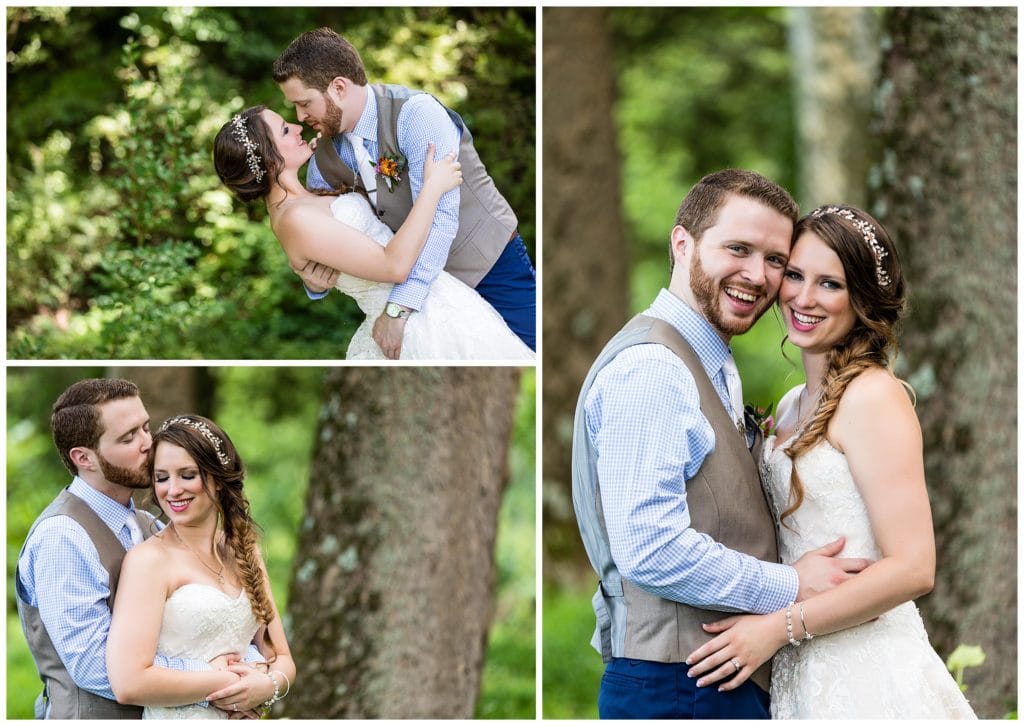Playful bride and groom portrait collage with groom dipping bride