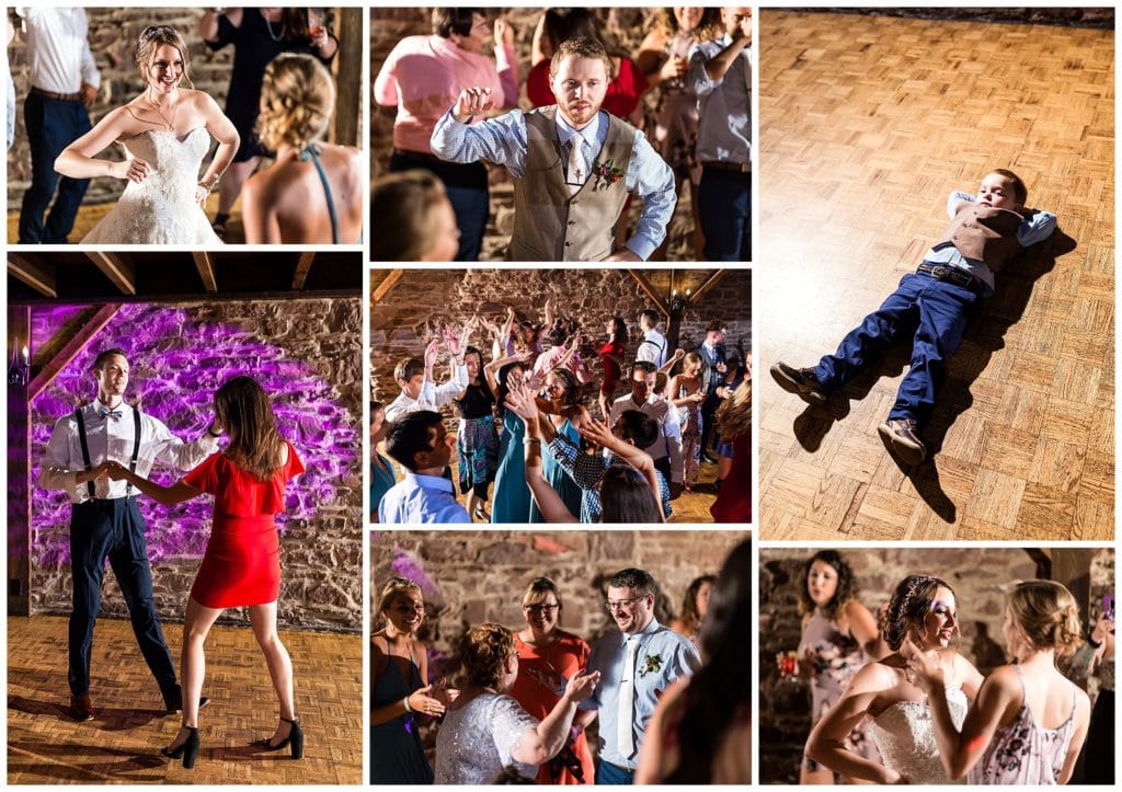 Barn on Bridge wedding reception dance floor and party collage