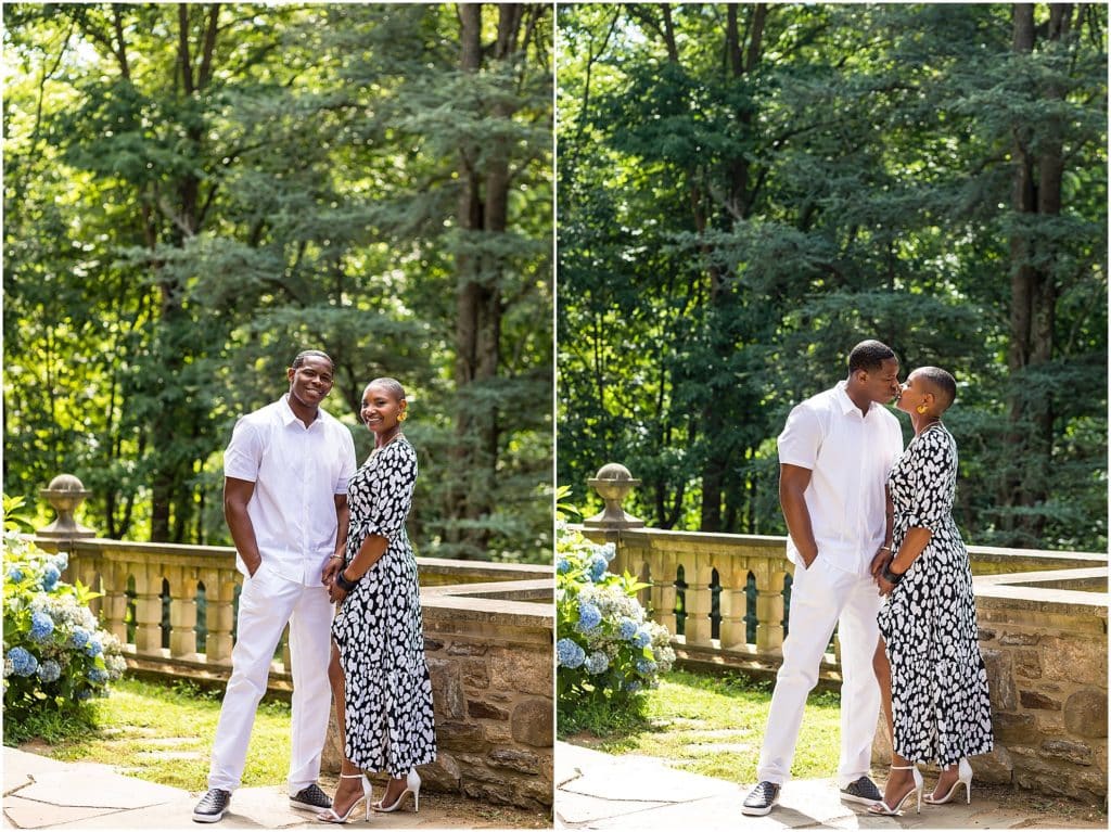 Traditional engagement portrait collage at Hunting Hill Mansion at Ridley Creek State Park engagement session