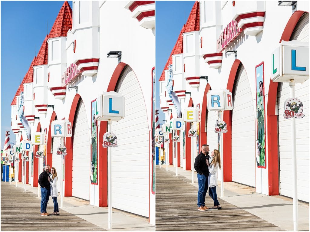 Traditional engagement portraits on Ocean City New Jersey Boardwalk
