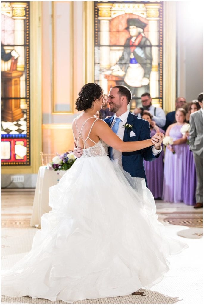 Bride and groom first dance at One North Broad wedding reception