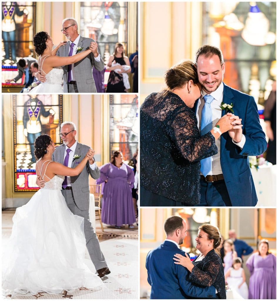 Parent dances with mother of the groom and father of the bride collage at One North Broad wedding reception
