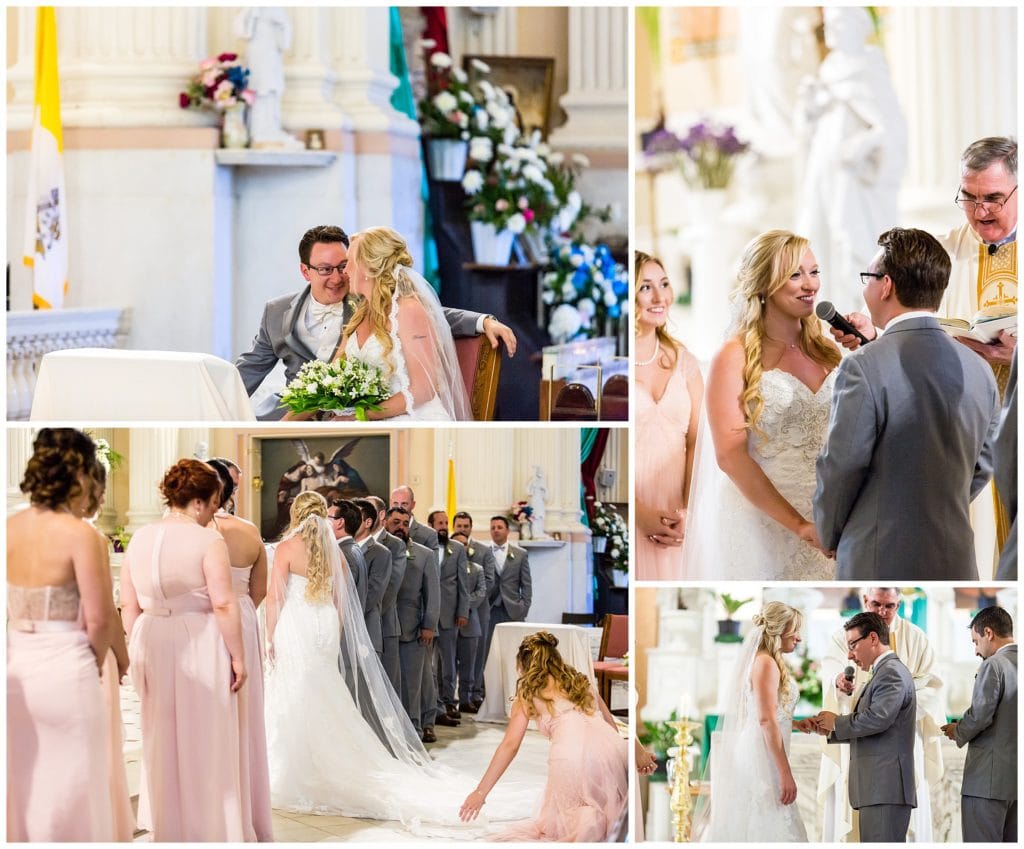 Traditional bride and groom during church wedding ceremony at St. Thomas Aquinas