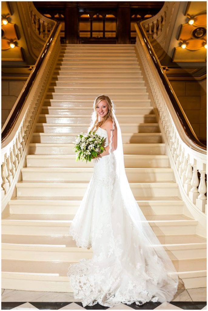 Classic bridal portrait on grand staircase