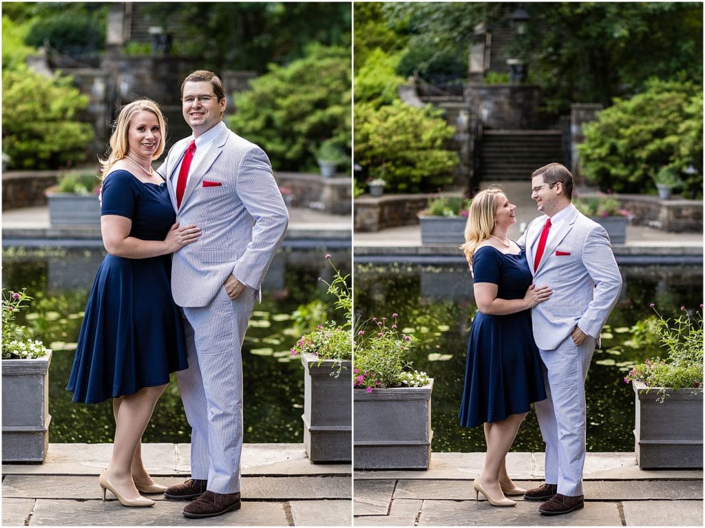 Classic formal engagement portrait collage at Winterthur pond