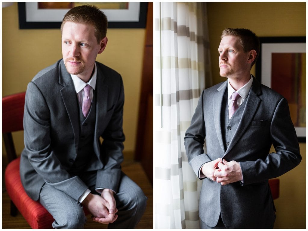 Traditional window lit groom portrait collage