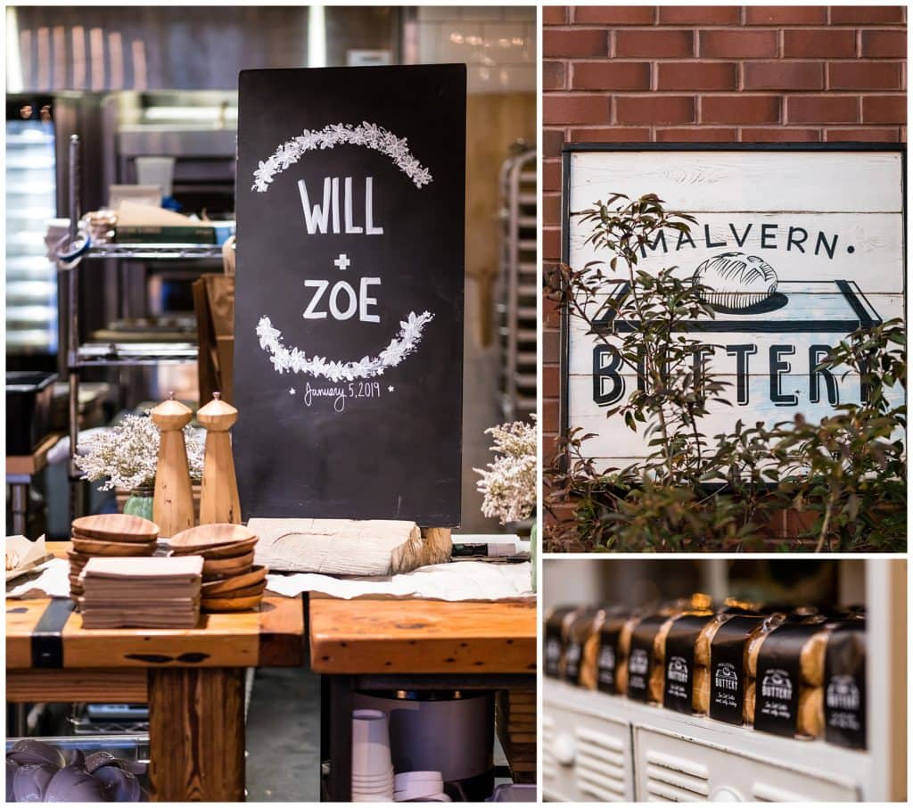 Malvern Buttery intimate wedding reception chalk board sign and Malvern Buttery cookies