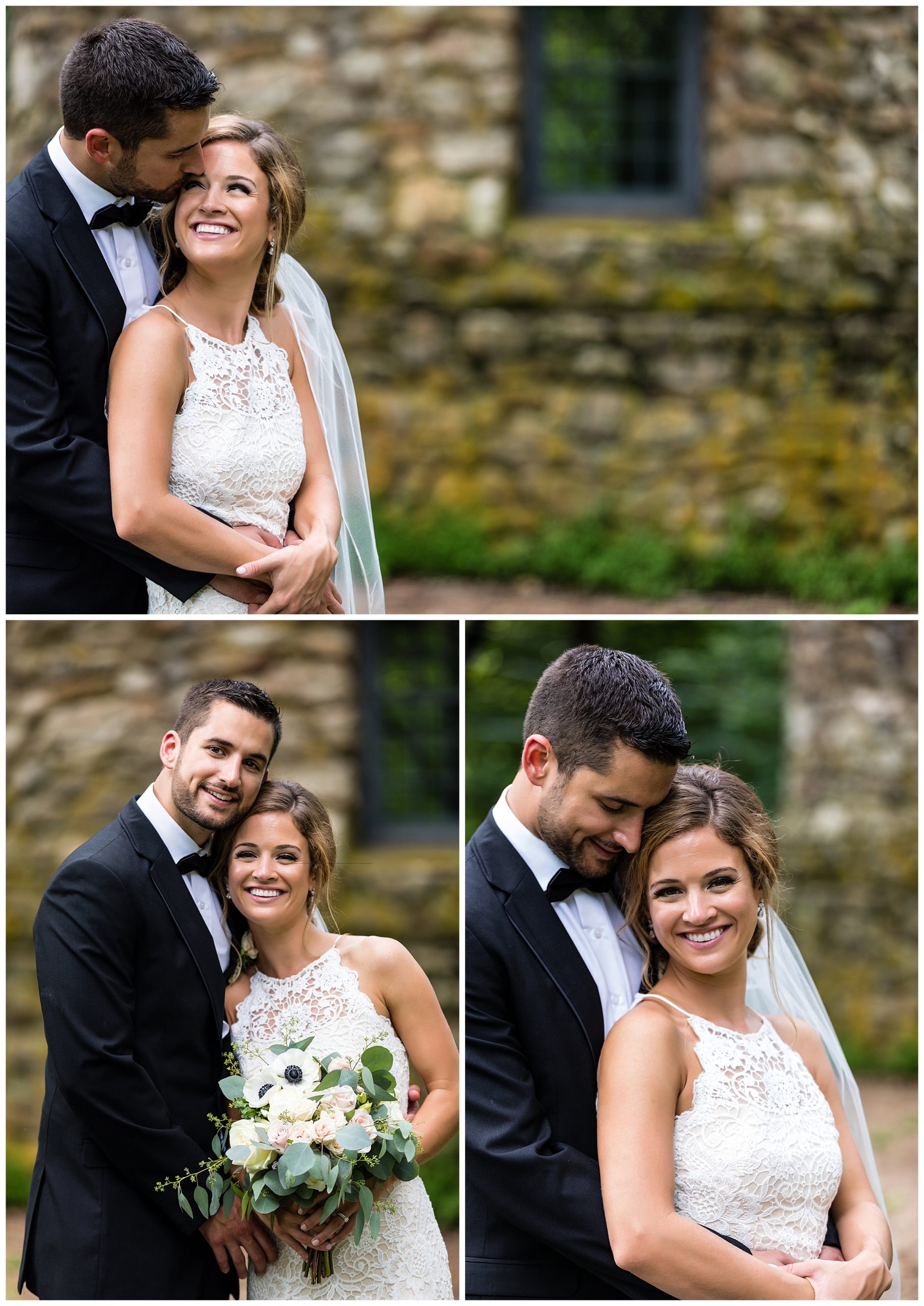 Romantic bride and groom portrait collage at the Olde Mill Inn