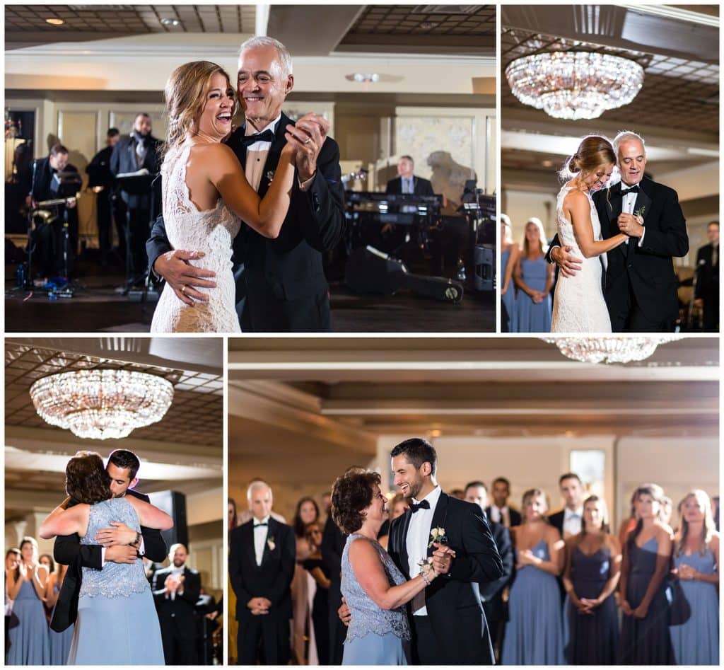 Parent dances with father of the bride and mother of the groom at the Olde Mill Inn wedding reception