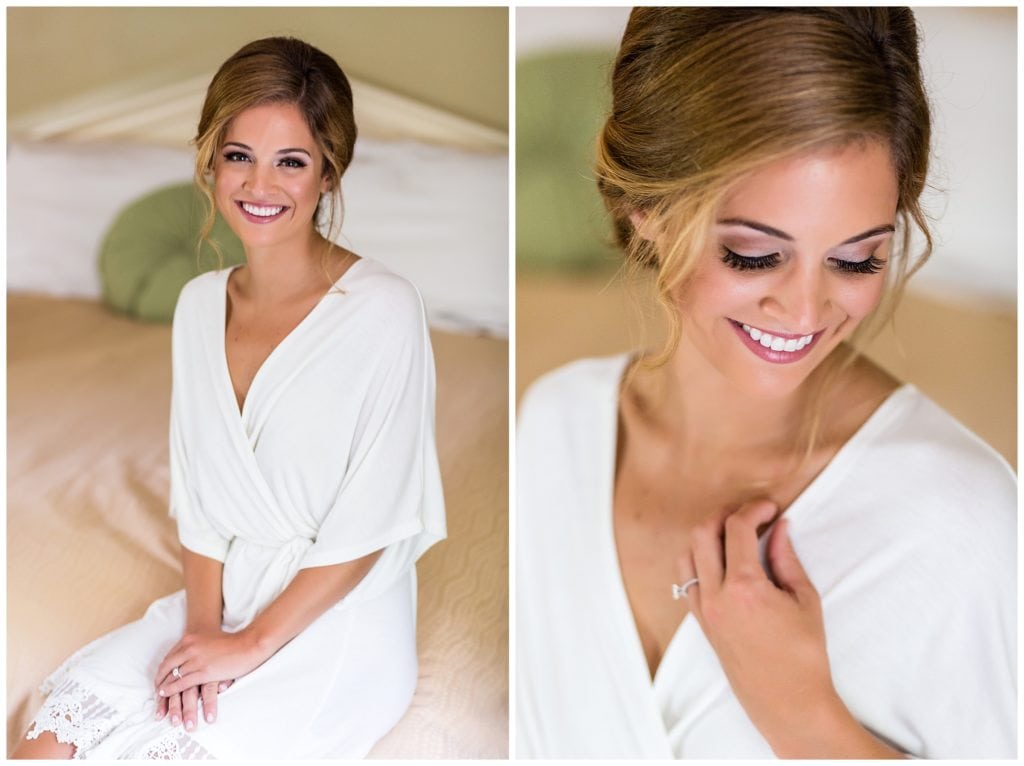 Traditional window lit bride in white robe portrait collage