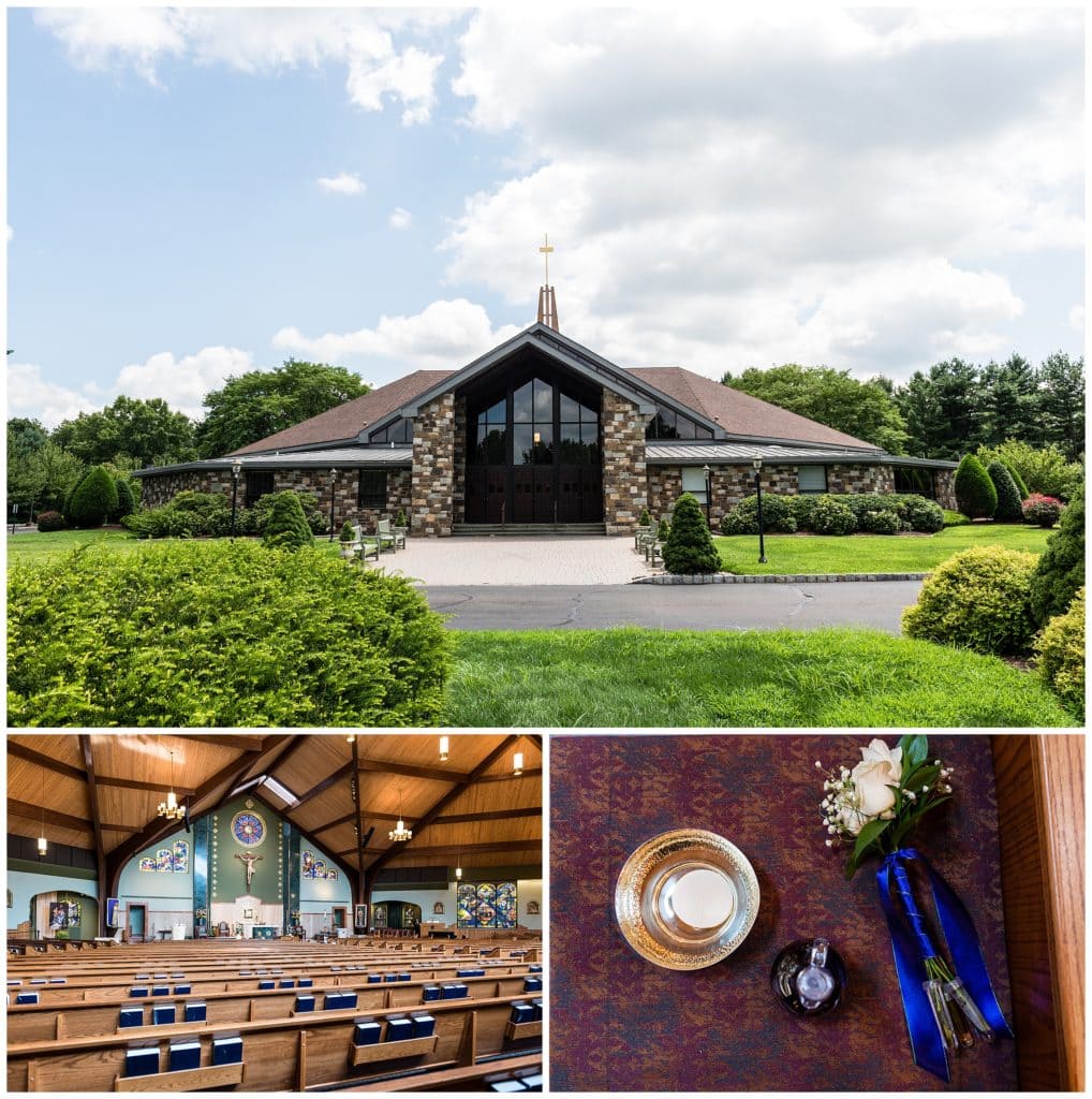 St. Andrew's Church wedding collage with ceremony details