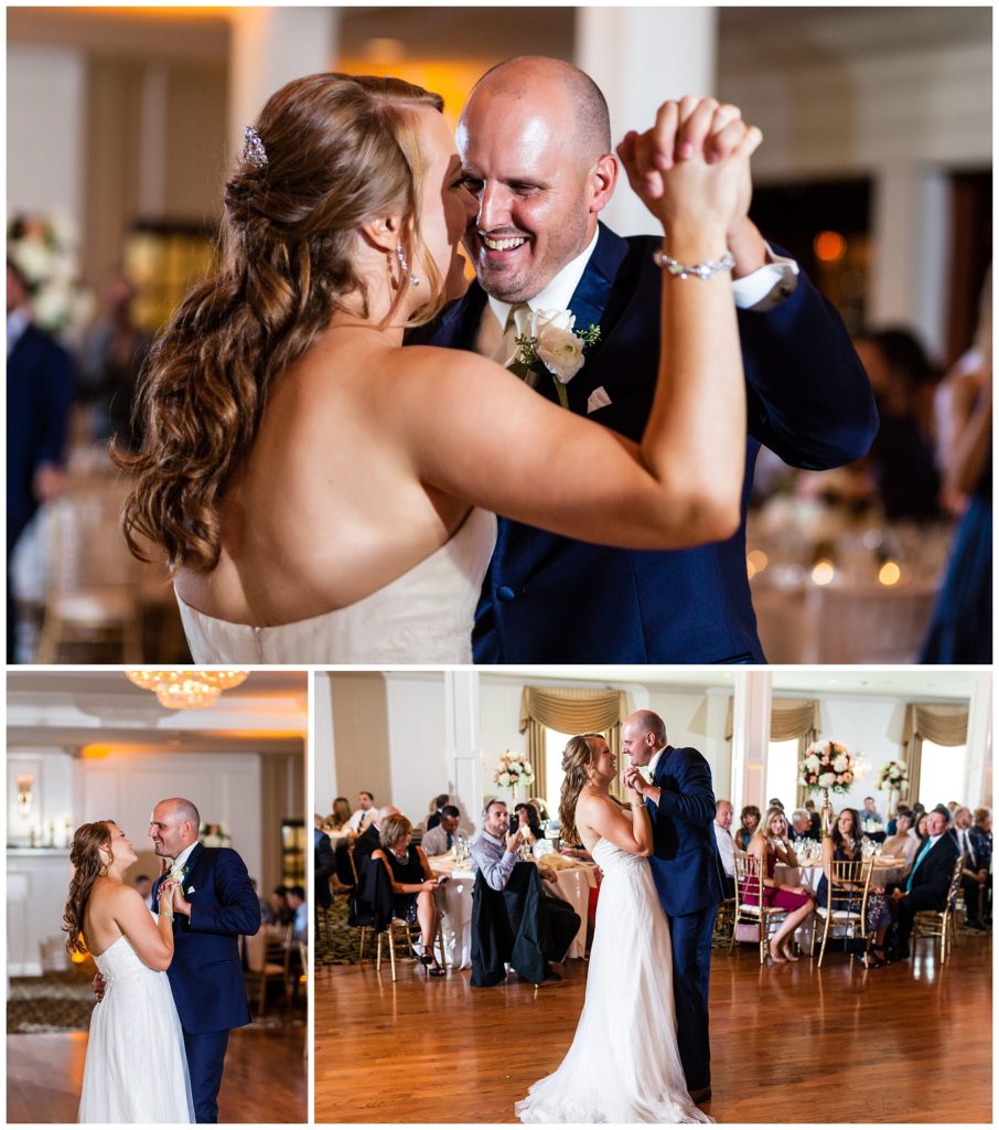 Bride and groom romantic first dance at William Penn Inn wedding ceremony