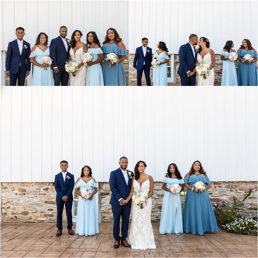 Family portraits of parents and kids together at 25th wedding anniversary vow renewal at Barn at Stoneybrooke