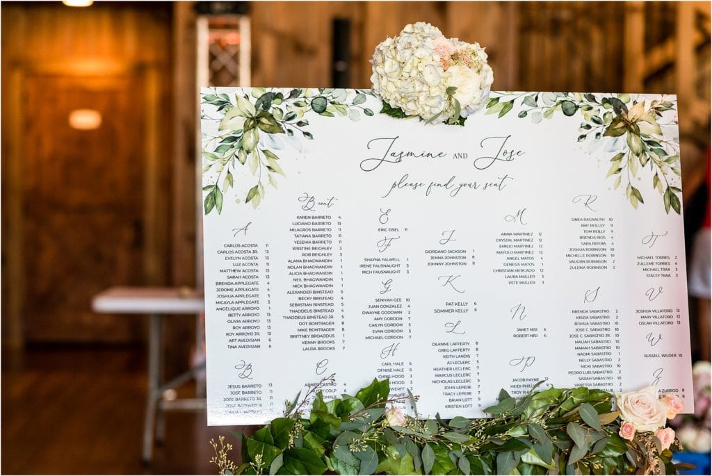 Table sign for 25th anniversary vow renewal reception at Barn at Stoneybrooke