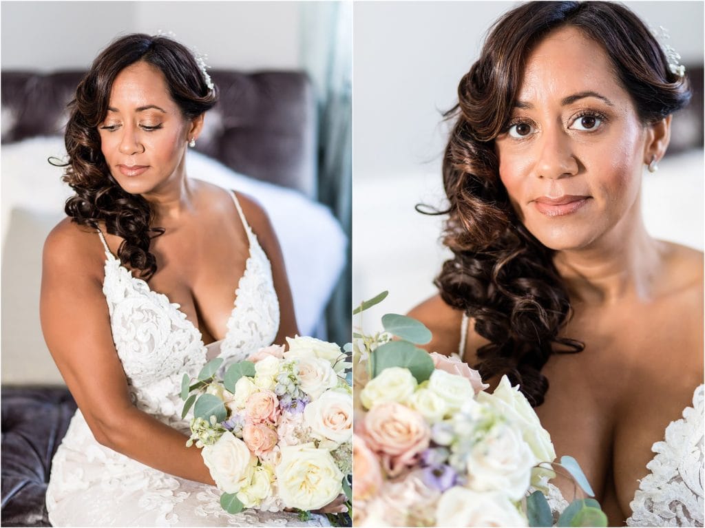Traditional window lit bridal portraits at Barn at Stoneybrooke 25th wedding anniversary vow renewal