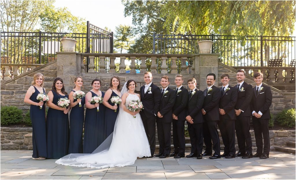 Traditional wedding party portrait at Joseph Ambler Inn intimate wedding