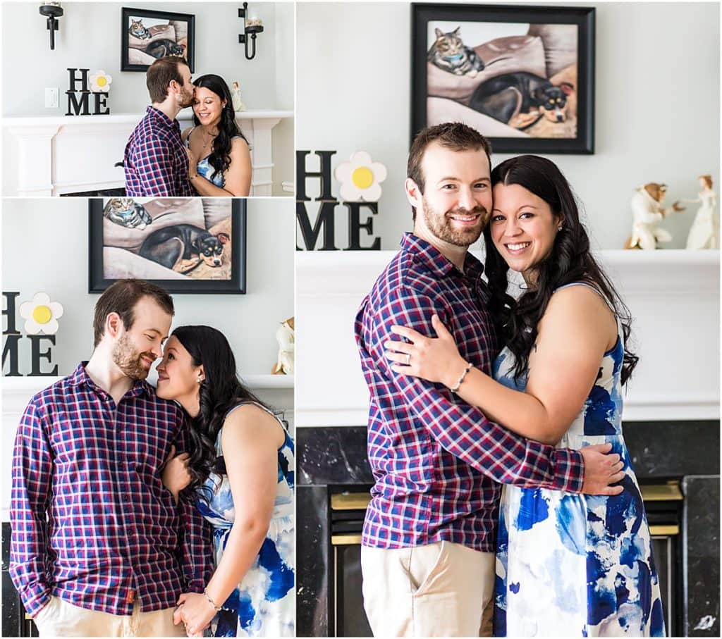 Collage of a couple smiling and snuggling together in their home in Philadelphia