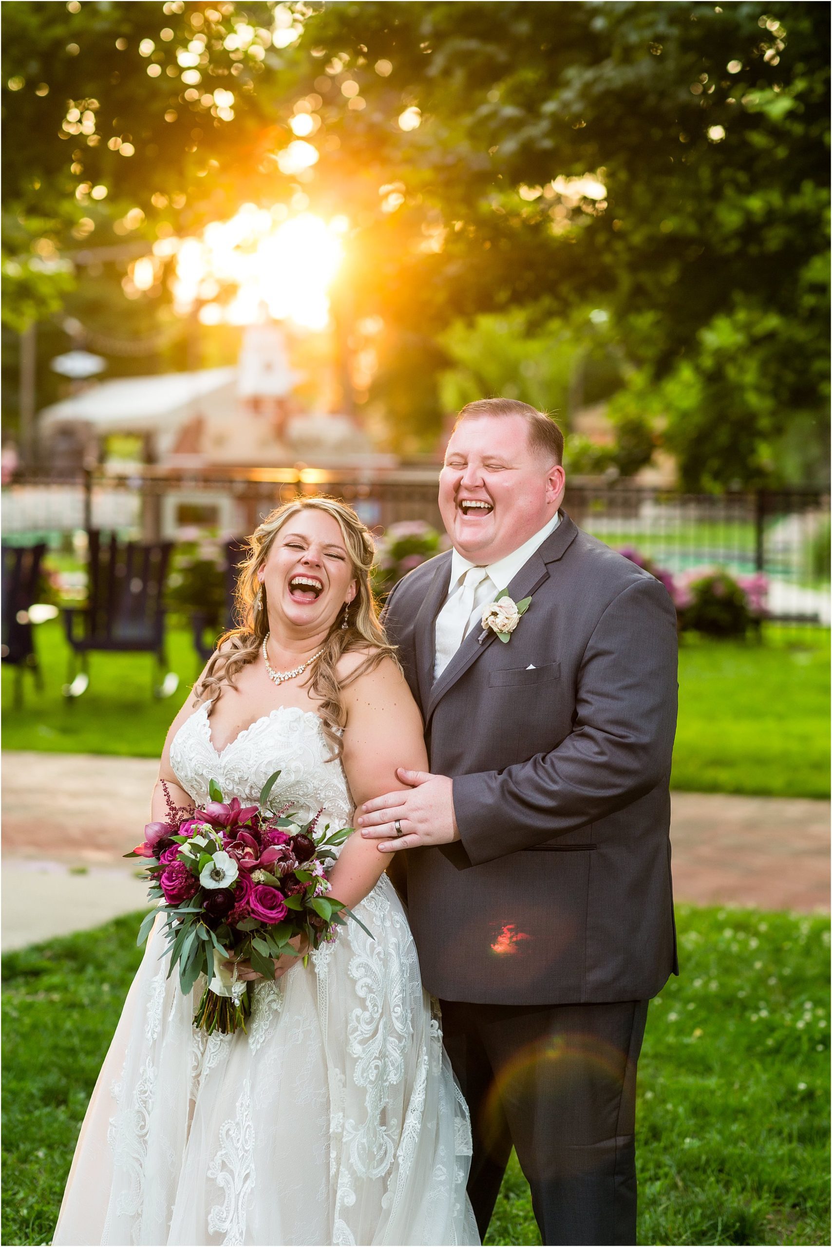 bride and groom with bridal bouquet at Franklin View