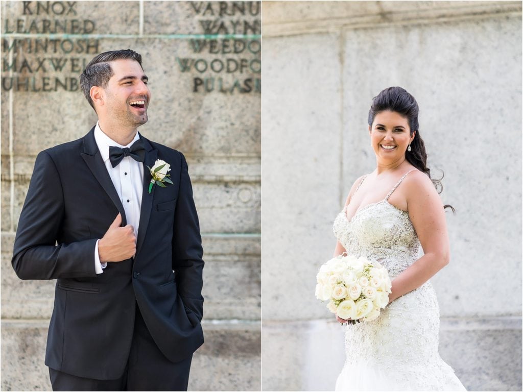 Collage of bridal portrait and groom portrait