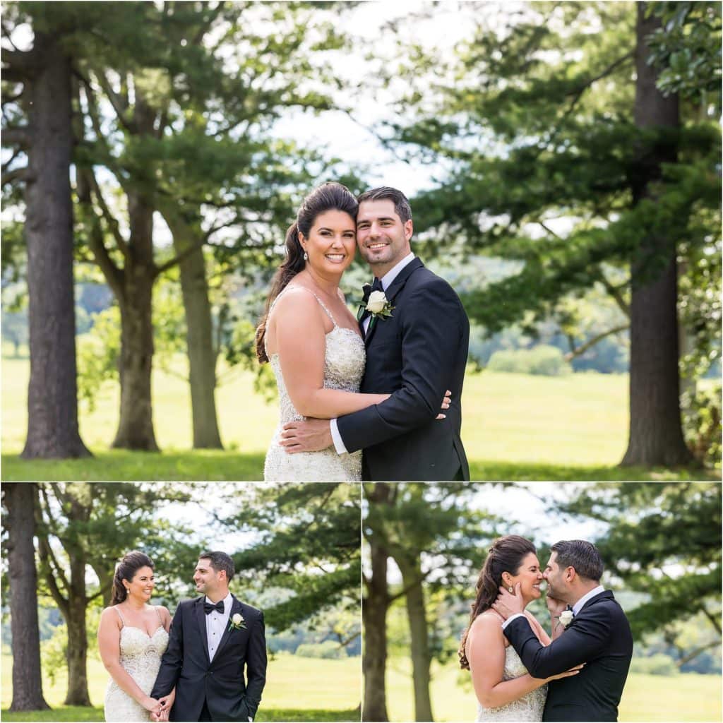 Collage of bride and groom portraits in the garden