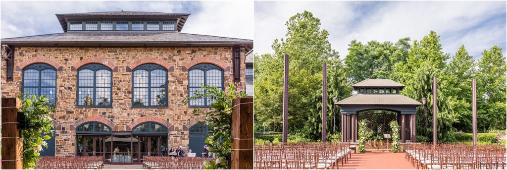 Collage of the ceremony in the garden at the Phoenixville Foundry