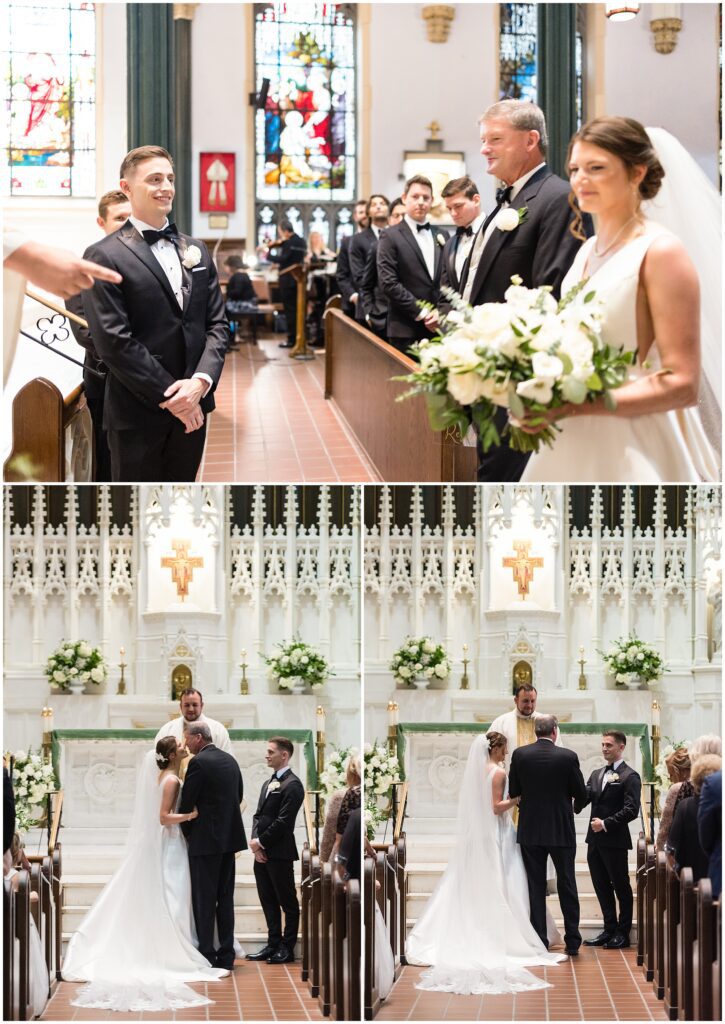 Bride and her father approach her groom