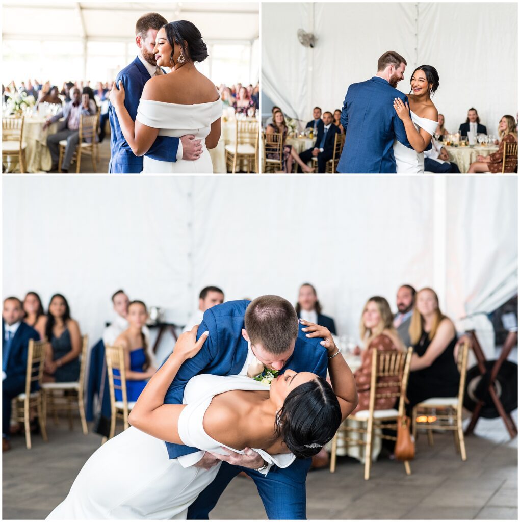 Couple shares their first dance, and a dip on the dance floor