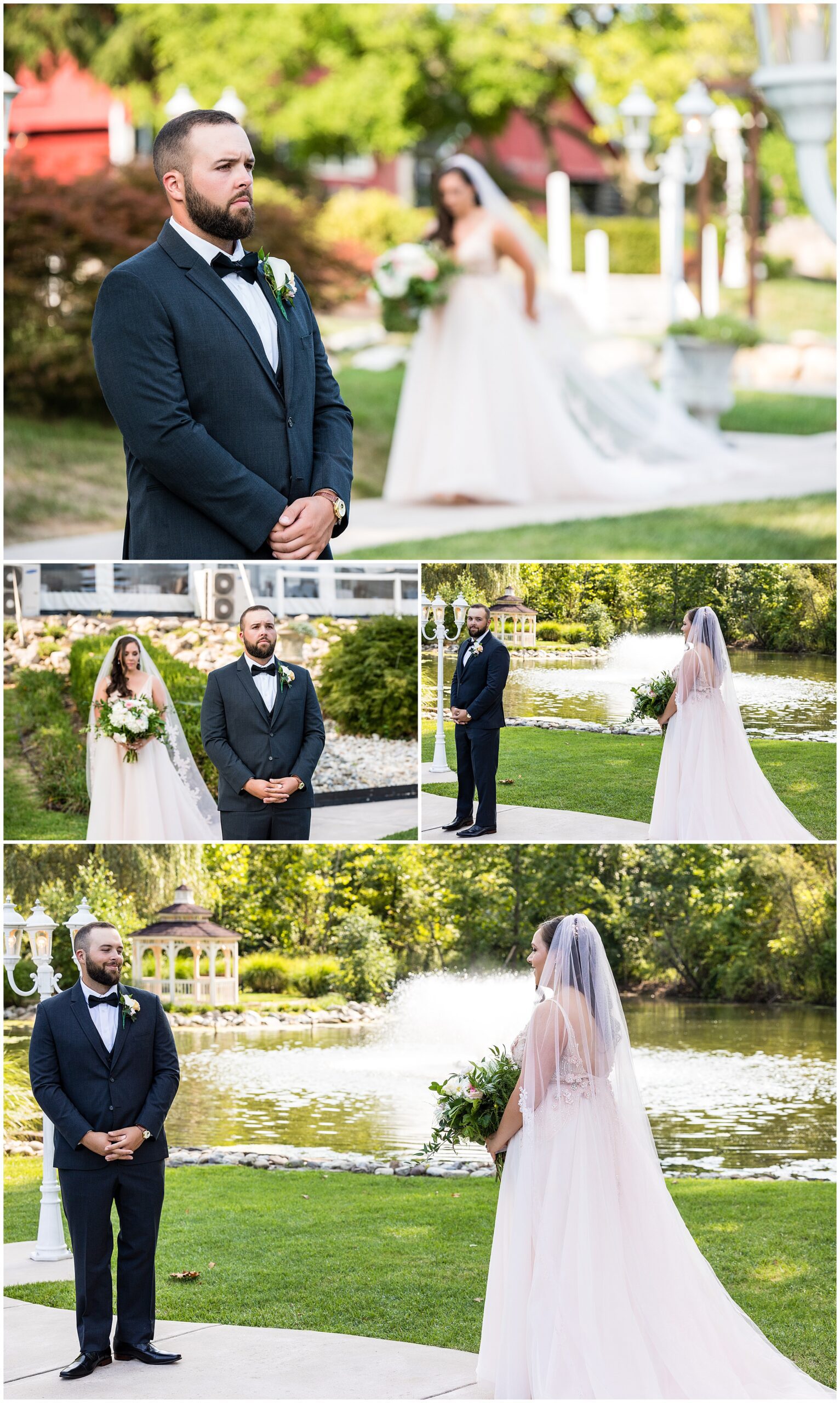 Bride walks towards groom for their first look