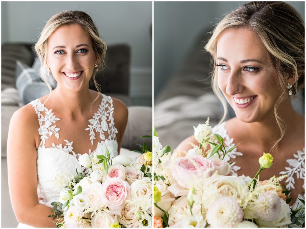 Bride with blush and cream bridal bouquet