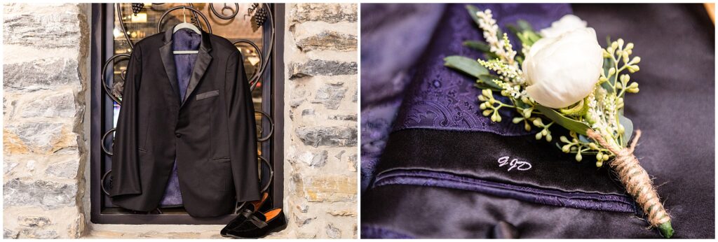 embroidered details inside groom's jacket