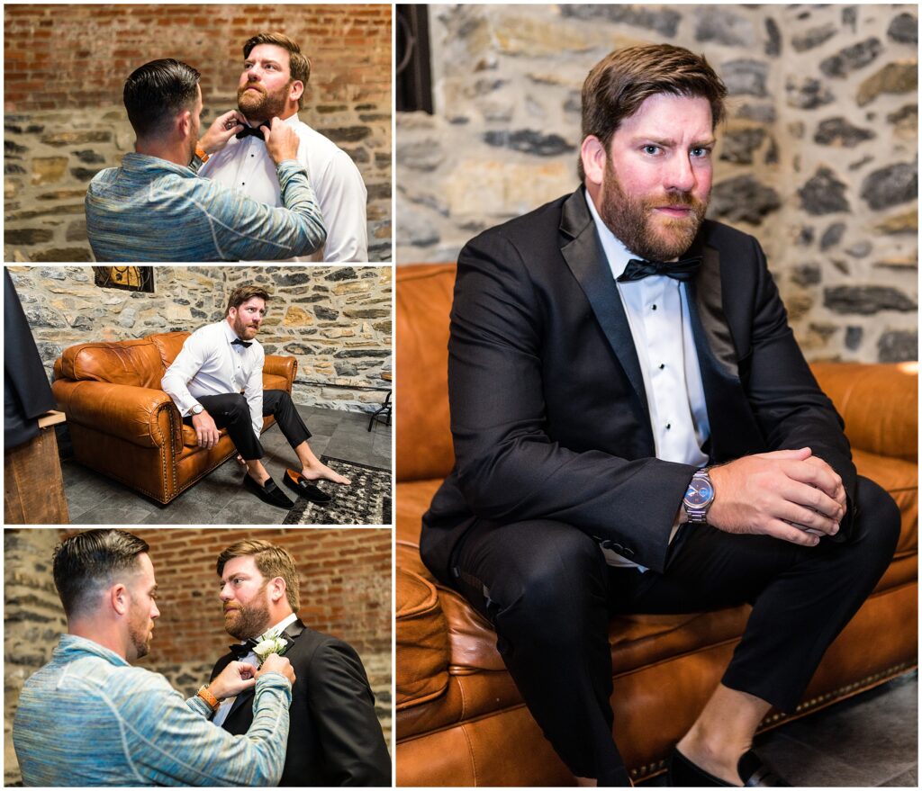 Groom gets ready for his wedding at Loch Aerie Mansion