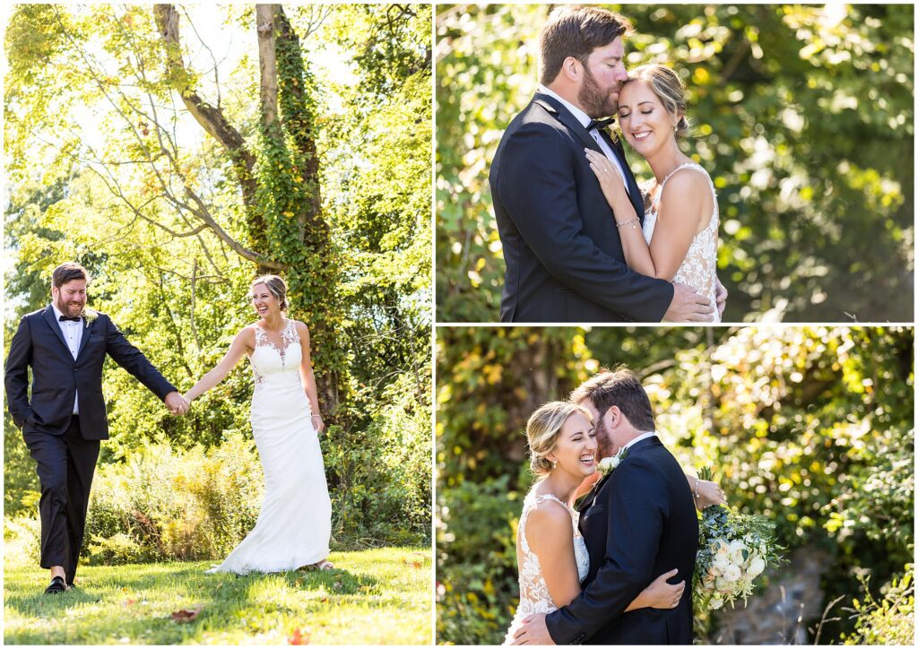 portraits of the bride and groom on lush grounds of Loch Aerie Mansion