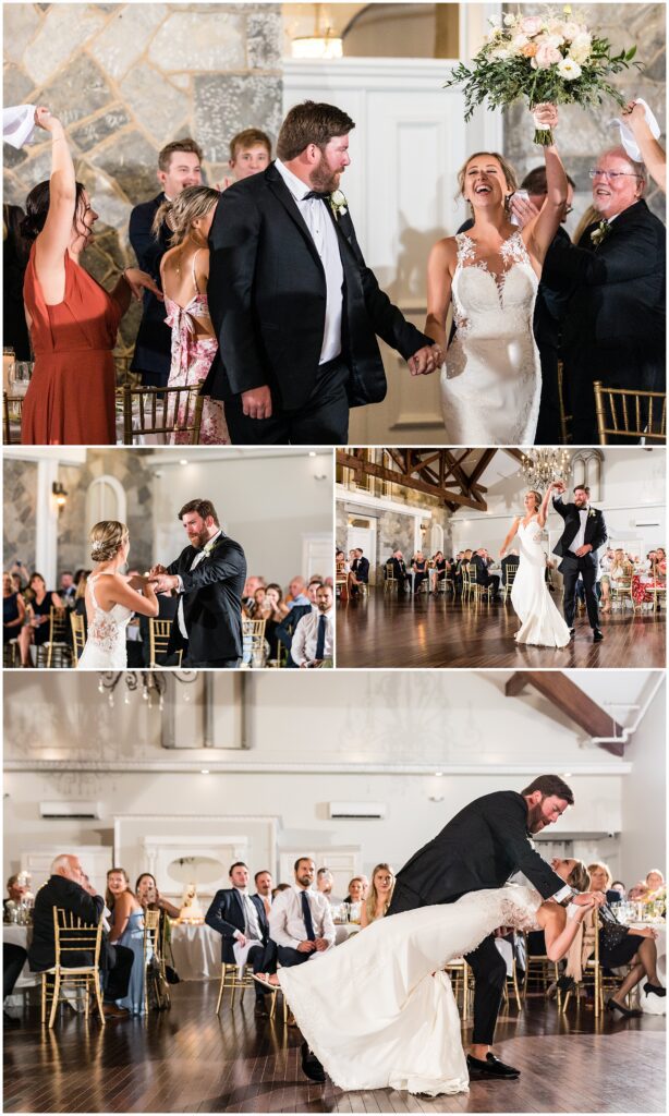 Newlywed's joyful entrance to reception and first dance at Loch Aerie Mansion | Ashley Gerrity Photography